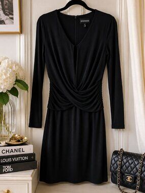 Emporio Armani Black Ruched Long Sleeve Dress